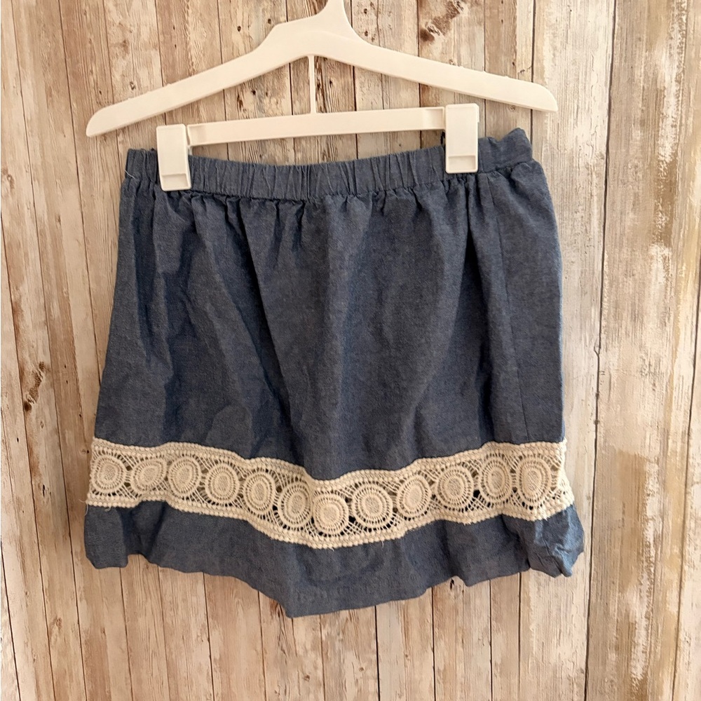 Lily White Blue Skirt with Cream Lace